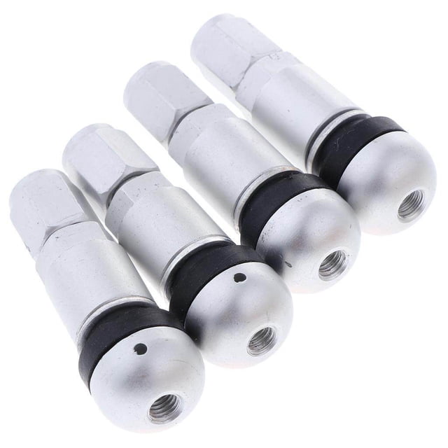pitrice 4 Pcs Car Tubeless Wheel Dust Caps Tire Valve Stems Moonlight silver + Black