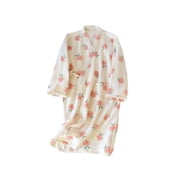 Xingzhi Women Peach Pattern Bathrobe Japanese-style Kimono Cotton Crepe Nightgown Loose Sweat-absorbent Home Sleepwear Beige M