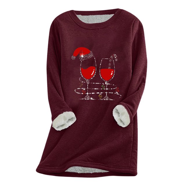 Birdeem Mode Femme Impression de Noël Manches Régulières Hiver Ample Vacances Décontracté Col Rond Chemise Hauts