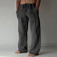 thumbnail image 4 of CHUANK Linen Clothing For Men Contemporary Comfortable Quality Soft Linen Solid Color Trousers With Pocket Drawstring Casual Pants, 4 of 7