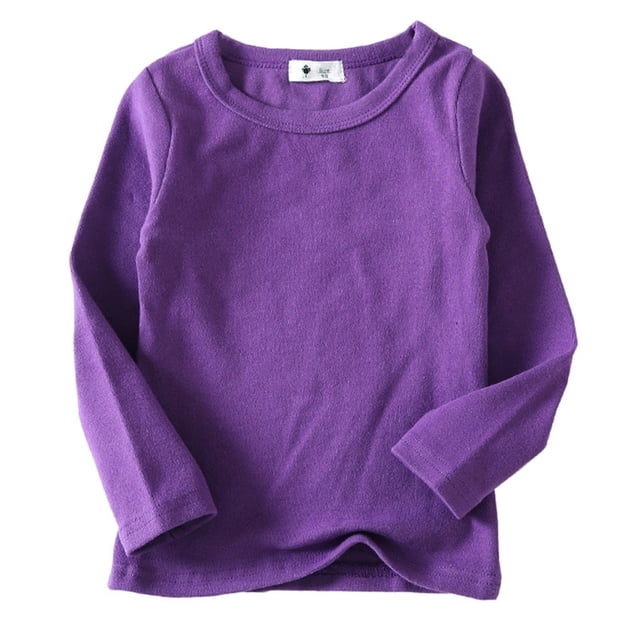 T-shirts Filles Bébé Garçon Fille Col Rond Manches Longues Doux Hauts Unis Filles Hauts Violet Foncé 3-4 Ans
