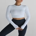 thumbnail image 2 of Ladies‘ Thumb Hole Long Sleeve Yoga Shirt with Cropped Design for Workouts, 2 of 6