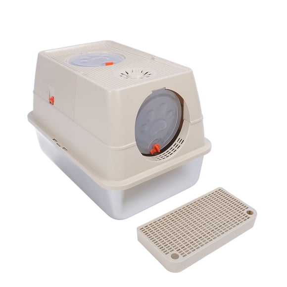 Enclosed Hooded Cat Litter Box with Lid, Stainless Steel Hooded Cat Litter Pan with Pedal, Litter Scoop, Privacy and Easy Access for Cleaning, High Sided Litter Tray