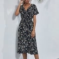 thumbnail image 4 of CEHVOM Robe d'Été Décontractée pour Femme à Manches Courtes, Col en V, Florale, Coupe Ajustée, 4 of 6