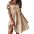 thumbnail image 1 of B91xZ Robes pour Femmes Manches Courtes Col en V Fendu Haut Bas Robe Longue à Volants avec Ceinture, Beige TG, 1 of 5