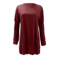 thumbnail image 3 of KIHOUT Spring Winter Womens Tops New Round Neck Long Sleeve Loose Pocket Solid Color Casual Top, 3 of 4