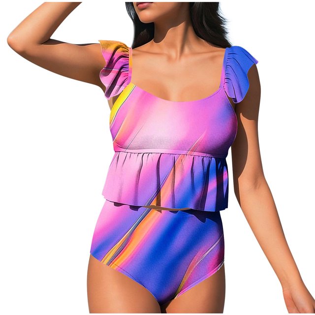 Women's Leopard Print Tankini Set Allover Floral Swimsuit with Adjustable Back, Two Piece with Soft Cups for Pool