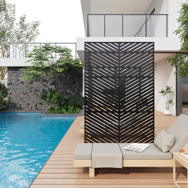 Edtara Outdoor Privacy Screen, Laser Cut Metal Divider Panel with Tropical Leaf Design, Freestanding and Weatherproof for Patio, Deck, Backyard, or Balcony