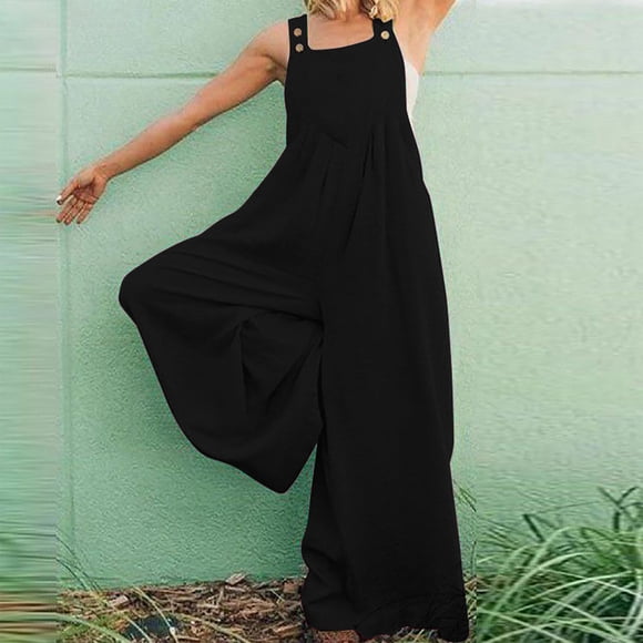 CEHVOM Womens Fashion Retro Rompers Suspender Solid Jumpsuit Cotton Pants
