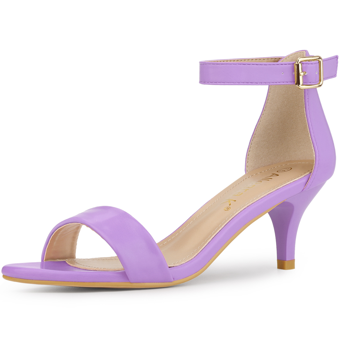 BLISSFUL STEP Sandales pour Femmes à Talon Kitten à Bride Cheville à Bout Ouvert Violet 10