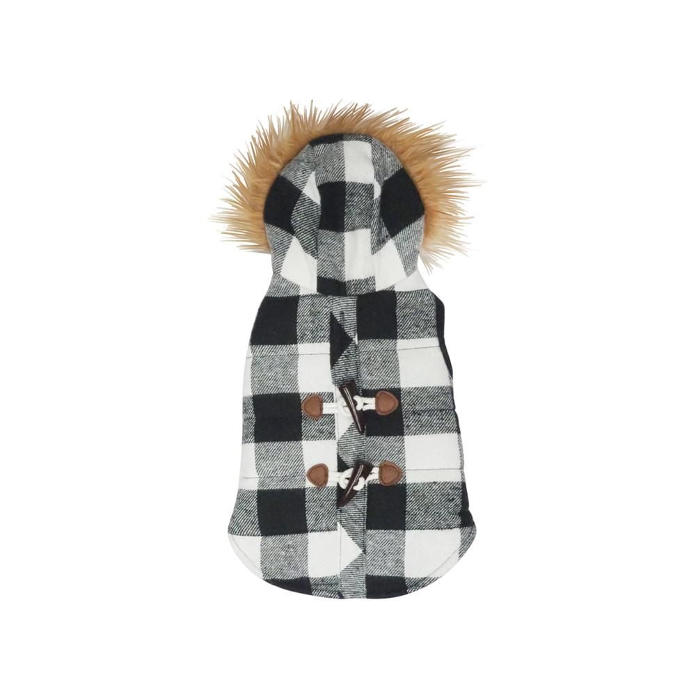 Holiday Time Vêtements pour chiens: Veste à capuche pour l'automne et l'hiver, tissu écossais noir et blanc, taille XS-XL