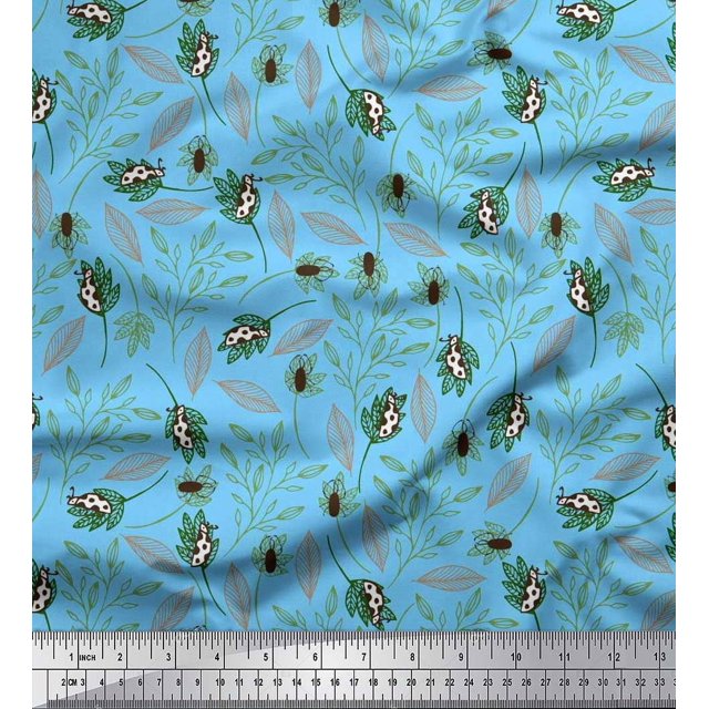 Soimoi Rayon Fabric Leaves & Insect Fabric Prints by Yard 42 Inch Wide