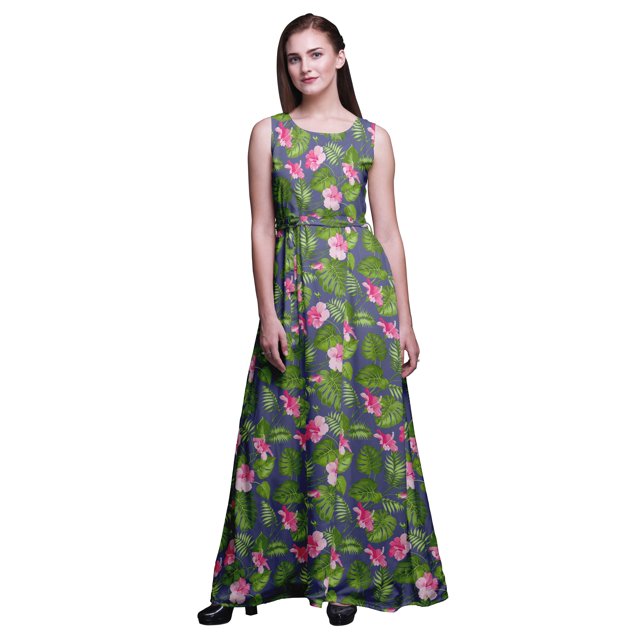 Bimba Robe Longue Débardeur Maxi à Fleurs pour Femme, Col Rond, Imprimée, Robe de Soirée - Xxx-Grand