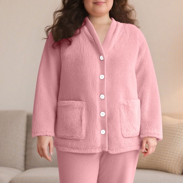 Timegard Womens Winter Coats Fuzzy Fleece Warm Pajamas Tops Button down Loungewear Comfy Thick Pjs