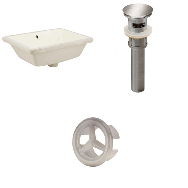 18.25-in. W Rectangle Bathroom Undermount Sink Set In Biscuit - Brushed Nickel Hardware - Overflow Drain Incl. AI-20592
