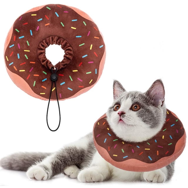 Collier de Récupération Mignon Beignet pour Chats et Chiots, Cône de Cou de Collier de Protection Réglable Doux après la Chirurgie, Adapté pour les Chatons, les Petits Chiens (Brun)