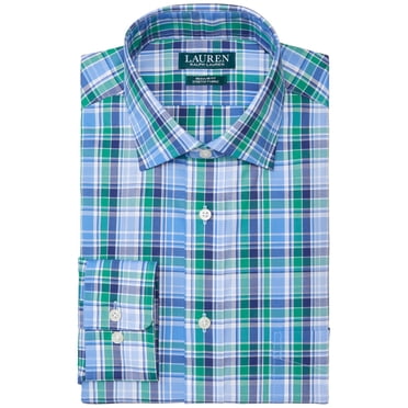 Lauren Ralph Lauren Chemise Habillée à Carreaux Extensible de Performance pour Homme, Coupe Classique/régulière, Sans Repassage, Vert Multi, 18 x 34-35