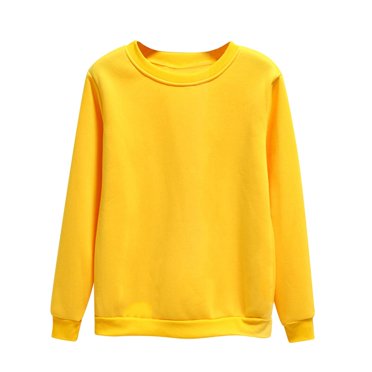 Moxiu Chandails à Col Rond pour Femmes Automne Manches Longues en Molleton Chandail de Base Uni Chandail à Enfiler Hauts Chandail Jumper Chandail Jaune, TTG