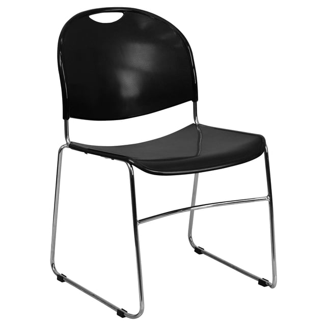 Flash Furniture Hercules Series Capacity Black Ultra Compact Stack Chair with Chrome Frame
