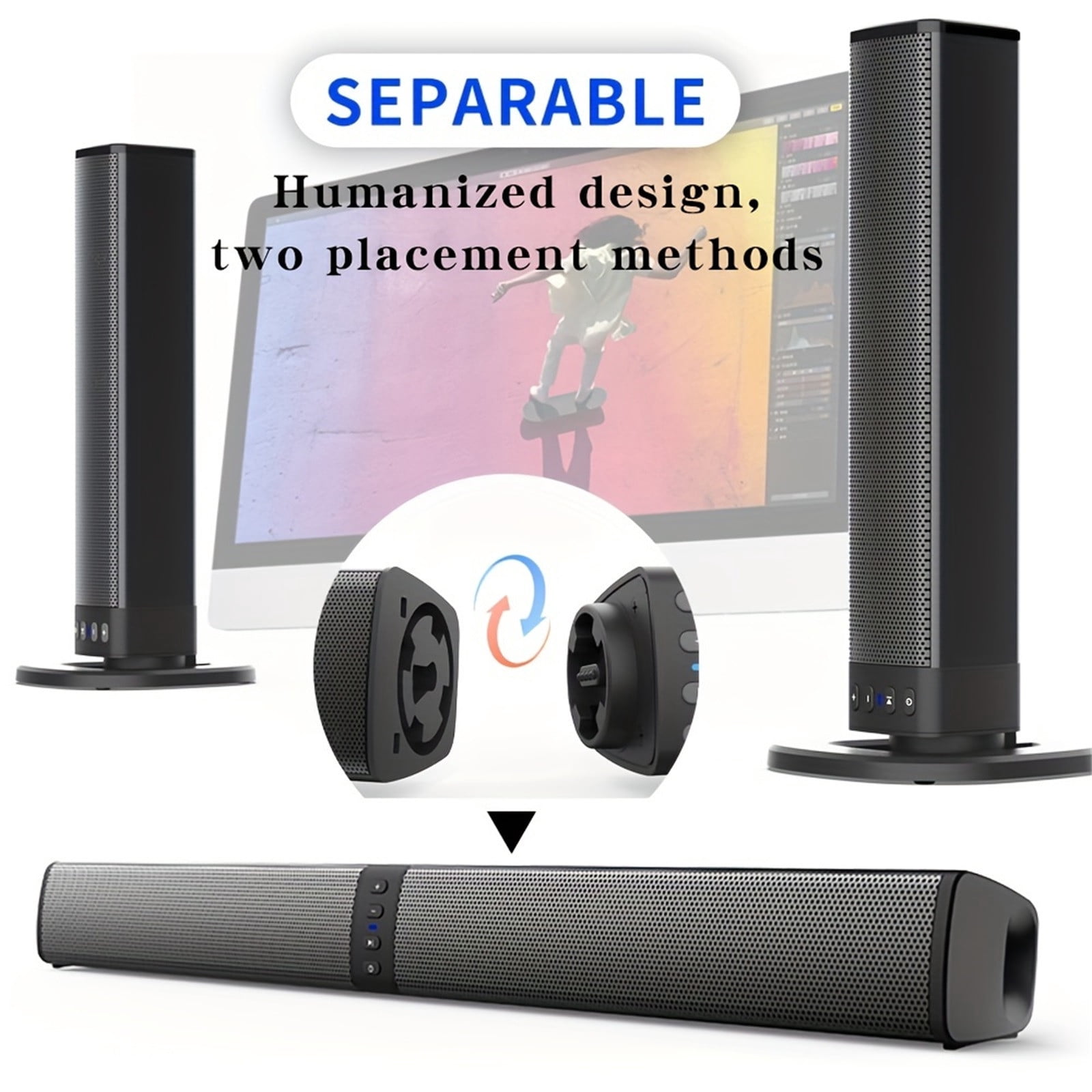 Ovzne 20W Detachable TV Soundbar Small Soundbar For TV Surround Sound System TV Sound Bar Speakers With Bluetooth/AUX Connection For PC/Gaming/Projectors On Clearance