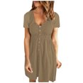thumbnail image 1 of RXIRUCGD Robes pour Femmes Décontractées Mode pour Femmes Décontractée Confortable Uni Manches Courtes Col Rond Bouton Robe Longueur Genou Mode pour Femmes 2023 Robe Jaune, 1 of 5