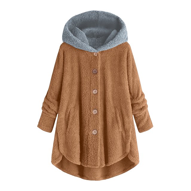 LOVZFMLL Jackets for Women Plus Size Button Tops Hooded Loose Cardigan Wool Coat Winter Jacket