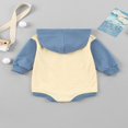 thumbnail image 3 of Infant Baby Boys Girls Long Sleeve Hooded Romper Contrast Color Stitching Triangle Jumpsuits with Pocket, 3 of 6