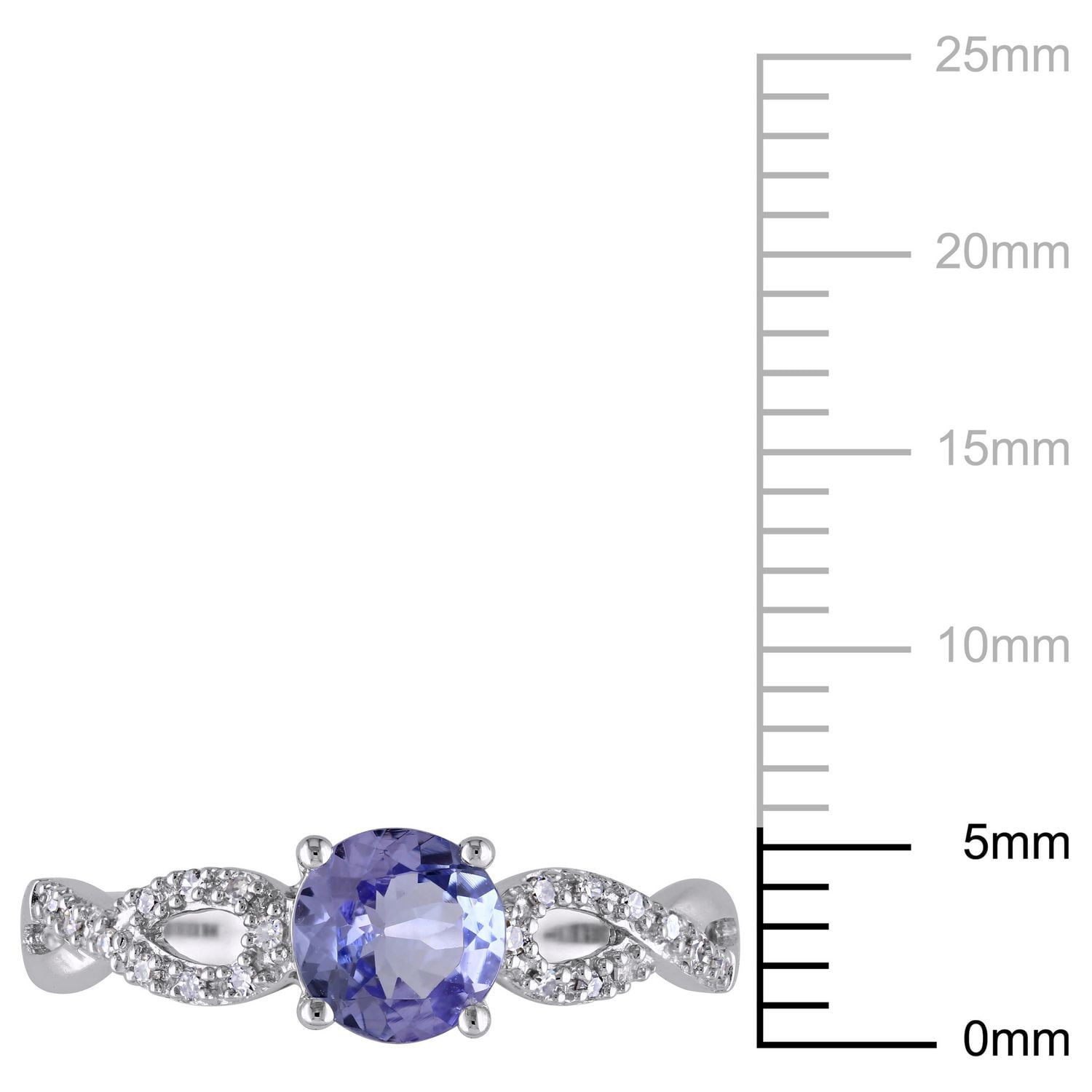 Bague de style superposée Tangelo avec tanzanite 1 ct PBT et diamants 0,10 ct poids total en or blanc 10 k