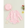 thumbnail image 2 of FAROOT Toddler Girls Rash Guard Swimsuit Rompers Long Sleeve Floral Print Baby Ruffles Bathing Suit Swimwear with Swim Cap, 2 of 9