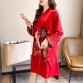 thumbnail image 3 of Esquirla Robe Qipao Chinoise Longueur Genou Robe Coupe Ample Col Mandarin Décontractée Femme TG Rouge, 3 of 8