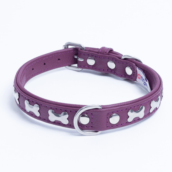 ROTTERDAM BONES Leather Dog Collar Single- Row Bones