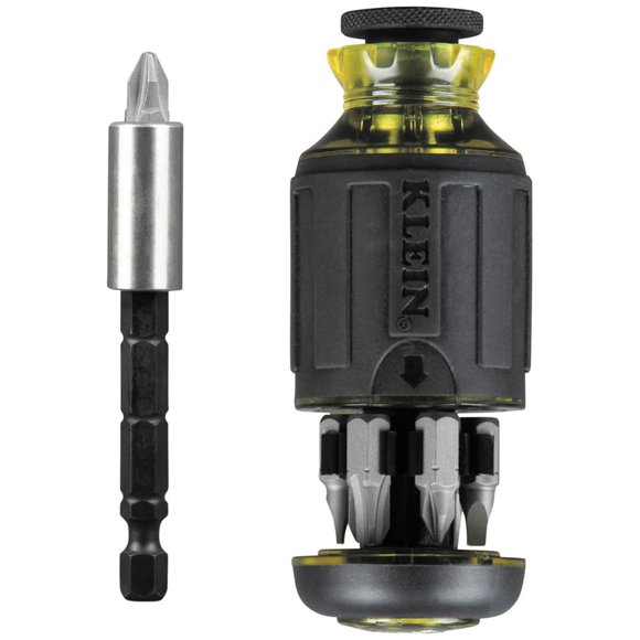 Klein Tools 32308 Tournevis Stubby Multi-Bits, Outil Magnétique Réglable 8-en-1 Homologué pour l'Impact avec Raccords Phillips, Rainuré, Carré et Écrou d'Entraînement