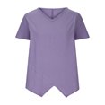thumbnail image 4 of Timegard Tops for Women Cotton Linen V Neck Short Sleeve Irregularly Tee Casual Solid Color Lightweight, 4 of 6