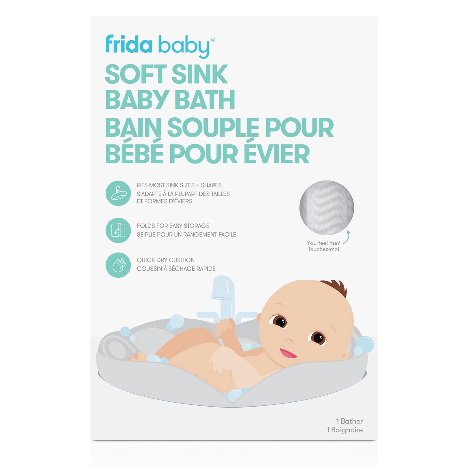 Frida Baby - Soft Sink Baby Bath - Easy To Clean Baby Bathtub + Bath Cushion That Supports Baby's Head - Quick Dry Material - Machine Washable