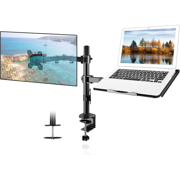 Monitor and Laptop Mount Holds Computer Screen Adjustable Monitor Arm Stand with Laptop Tray for Hold lbs with Clamp and Grommet Mounting Base