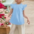 thumbnail image 4 of Girls Ruffle Short Sleeve Shirts Cute Summer Frill Neck Pleated Textured Blouse Tops, 4 of 7