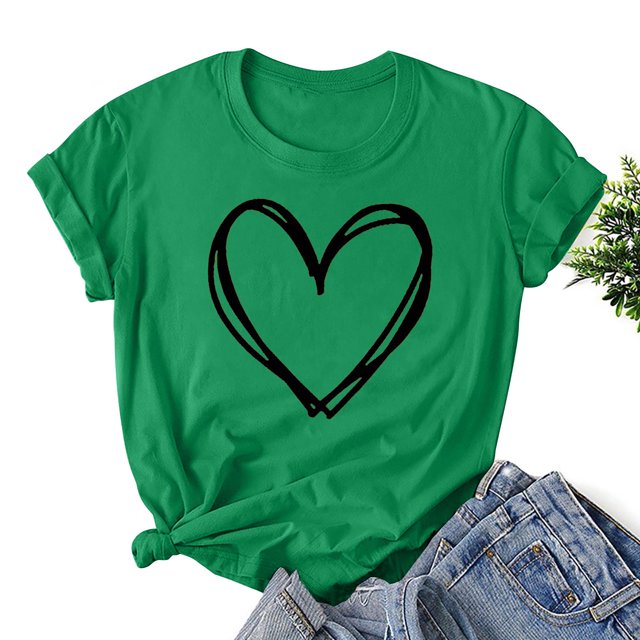 Styesk T-Shirts pour Femmes Confortables Doux Col Rond T-Shirts Chandail Mode Léger Manches Courtes T-shirt Saint-Valentin Graphique Décontracté Grande Taille Hauts Imprimé Cœur Hauts de Sortie
