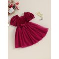 thumbnail image 3 of FOCUSNORM Enfants Filles Robe Couleur Unie Cou Carré Courte Robe Manches Bouffantes Automne Mode Couches Tulle Robe de Princesse Casual avec Ceinture, 3 of 9