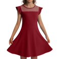 thumbnail image 1 of LUOGENLI Dress Girls Dress Summer Ruffle Sleeve Mesh A Line Casual Party Dresses with Pockets for Kids 4 11 Years Dress for Girls Midi Length Spring Red 6-7 Years, 1 of 4