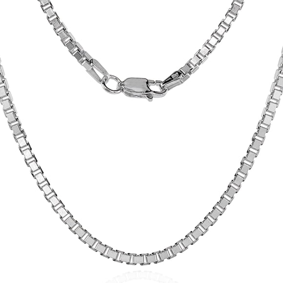 Mercie Sterling Silver Necklace, Rhodium Plated Silver 2.2 mm Box Chain Jewellery, Lobster Clasp for Everyday Wear