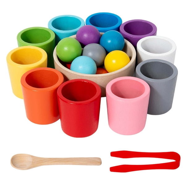 Set De 12 Gobelets De Tri Coloré En Bois – Poupées Et Blocs De Couleurs – Jeu éducatif Montessori – Dès 3 Ans – Apprentissage Des Couleurs Et Motricité