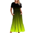 thumbnail image 1 of Penkiiy Robe à Manches Courtes pour Femmes à Imprimé Dégradé, Ample, Unie, Décontractée, d'Été, Fluide, à Étages, Longue Maxi avec Poches, P Jaune, 1 of 7