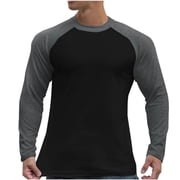 Jalioing Men's Long Sleeve Cotton T Shirt Casual Color Block Crew Neck Shirt Fashion Basic Pullover Tee