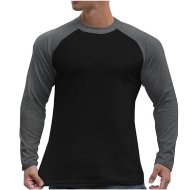 Jalioing T-Shirt en Coton à Manches Longues pour Homme, Décontracté, à Blocs de Couleur, Col Ras du Cou, Chandail de Base Mode