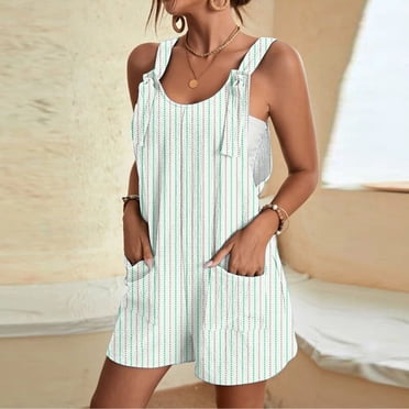 Gspmoly Shorts Women, Women'S Summer Comfortable Casual Suspender Printing Shorts Pocket Jumpsuit Shorts Plus Size Shorts for Women up to 60% Off Green S
