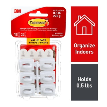 Command Mini Decorating Clips, White, 18 Hooks, 24 Adhesive Strips