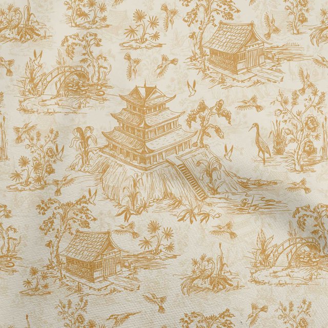 oneOone Cotton Poplin Dark Beige Fabric Asian Japanese Pattern Craft Projects Decor Fabric Printed By The Yard 42 Inch Wide