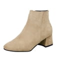 thumbnail image 1 of Bottes à la Cheville pour Femmes, Talon Bloc Uni, Fermeture Éclair Courte, Chaussures Mode pour Toutes les Occasions, 1 of 4
