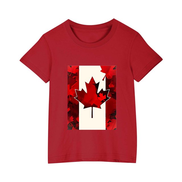 uublik T-shirt Garçon Feuille d'Érable Canadienne Manches Courtes Hauts Enfants Été T-Shirts Col Rond T-Shirts Mode 3-10 Ans, Rouge