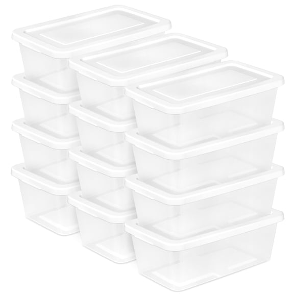 Sterilite 6 Qt Storage Box, Stackable Plastic Container, Home Organizer, 12 Pack